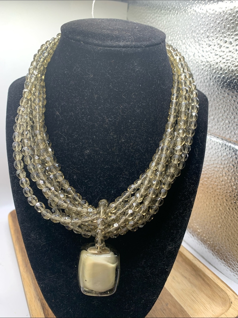 Murano Sent Multi-Strand Champagne Beaded Necklace with Glass Pendant